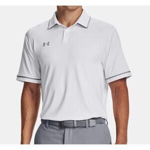 NWT Under Armour Men's UA Team Tipped Polo in White/Mod Grey size Large